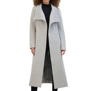 Kenneth Cole Belted Wool Blend Wrap Coat | Gray with Convertible Collar XS